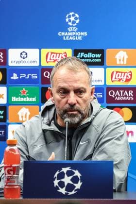 Barcelona s head coach Hansi Flick pictured during a press conference, PK, Pressekonferenz of Spanish FC Barcelona, Barca on Tuesday 04 November 2025 in Brugge. The team is preparing for tomorrow s game against Belgian soccer team Club Brugge KV, on day four of the League phase of the UEFA Champions League tournament. BRUNOxFAHY  x139001662x