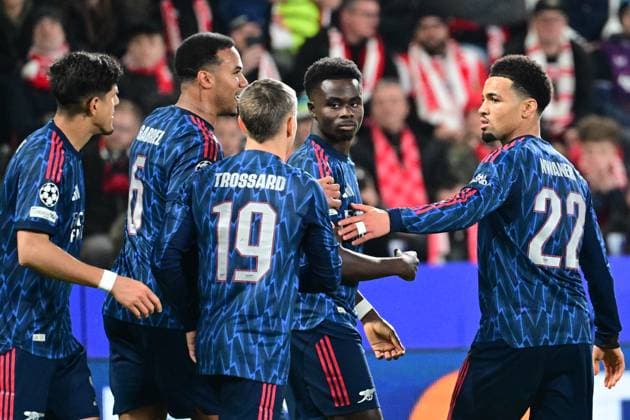 Bukayo Saka of Arsenal (2nd right) celebrates goal during the Football Champions League 4th round match: Slavia Prague vs Arsenal in Prague, Czech Republic, November 4, 2025. (CTKxPhoto RomanxVondrous) CTKPhotoP2025110407854  CTKPhotoP2025110407854
