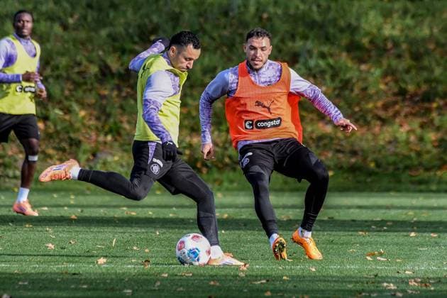 Manolis Saliakas Mathias Pereira Lage ( Pauli ) Deutschland , Hamburg , Trainingsgelände an der Kollaustrasse , Fussball , 1. Bundesliga , Training des FC St Pauli