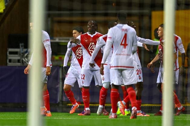Football, Champions League 2025 2026 Bodo Glimt Monaco Bodo 20251104 Monaco celebrates after Folarin Balogun scores during the Champions League football match between Bodo Glimt and Monaco at Aspmyra Stadium Photo Mats Torbergsen NTB Bodo Norway EDITORIAL USE ONLY RESTRICTED USE FOR BETTING COMPANIES  Copyright: xMatsxTorbergsenx xNTBx