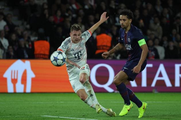 Football Ligue des Champions PSG Bayern de Munich PHOTOPQR LE PARISIEN Olivier Arandel ; Paris ; 04 11 2025 ; Paris, France Parc des Princes Mardi 4 novembre 2025 Sports Football Ligue des Champions UEFA PSG Bayern de Munich - Joshua Kimmich et Marquinhos LP Olivier Arandel