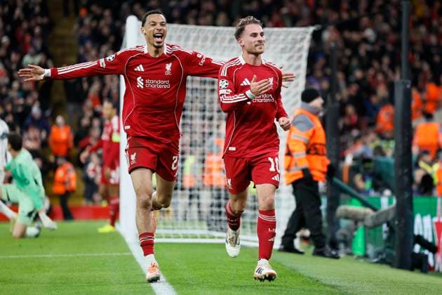 Liverpool FC v Real Madrid C.F. - UEFA Champions League 2025 26 League Phase MD4 Alexis Mac Allister and Hugo Ekitike of Liverpool celebrate 1st goal during the UEFA Champions League 2025 26 League Phase MD4 match between Liverpool FC and Real Madrid C.F. at Anfield on November 4, 2025 in Liverpool, England. Liverpool Anfield England United Kingdom Copyright: xRichardxSellers Sportsphoto APLx 14140335