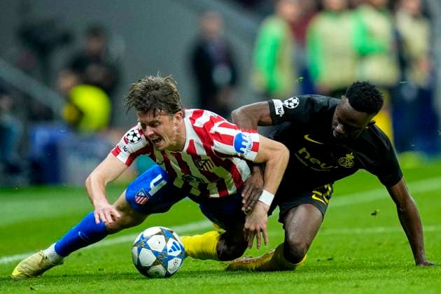ESP: Atletico de Madrid - Royale Union Saint-Gilloise. UEFA Champions League. Matchday 4. Conor Gallagher of Atletico de Madrid and Senne Lynen of Royale Union Saint-Gilloise during the UEFA Champions League match, between Atletico de Madrid and Royale Union Saint-Gilloise, matchday 3, played at Riyadh Air Mertropolitano Stadium on November 4, 2025 in Madrid, Spain. kpng Copyright: xCesarxCebollax xPRESSINx PS_251104_ATM_SAI_2526_2000