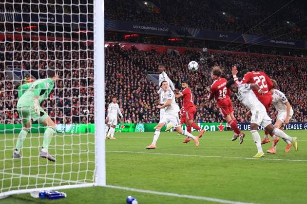 Football - UEFA Champions League - League Phase - Liverpool v Real Madrid 4th November 2025 - UEFA Champions League - League Phase - Liverpool v Real Madrid - Alexis Mac Allister of Liverpool scores their 1st goal - Photo: Simon Stacpoole Offside. Liverpool UK Copyright: xSimonxStacpoolexOffside
