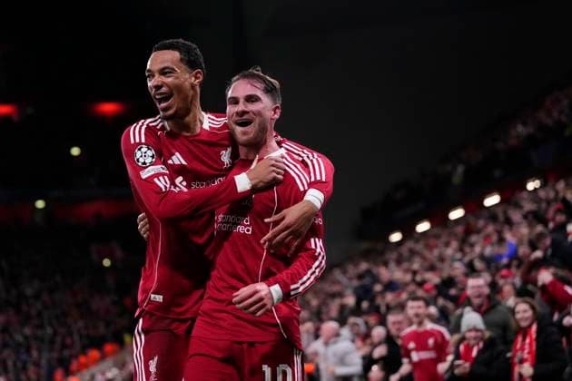 Liverpool FC v Real Madrid C.F. - UEFA Champions League 2025 26 League Phase MD4 Alexis Mac Allister central midfield of Liverpool and Argentina celebrates after scoring his sides first goal during the UEFA Champions League 2025 26 League Phase MD4 match between Liverpool FC and Real Madrid C.F. at Anfield on November 4, 2025 in Liverpool, United Kingdom. Liverpool England United Kingdom  Copyright: xJosexBretonx originalFilename:bretonhernandez-liverpoo251104_npYWI.jpg