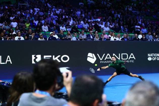 Hellenic Championship ATP, Tennis Herren 250 - Novak Djokovic in action against Alejandro Tabilo during the Hellenic Championship ATP 250 tennis match held in OAKA Stadium in Athens, Greece, 4 November 2025. IMAGO ONE INCH PRODUCTIONS ATHENS Greece Copyright: xONExINCHxPRODUCTIONSx 6718477