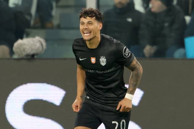 MAXIMILIANO ARAUJO, Sporting Lisbona, Champions League, 2025-26, Juventus vs Sporting Lisboa 1-1, 04-11-2025, Esultanza, Celebration, Jubel, Close up CHAMPIONS LEAGUE 2025-26 JUVENTUS-SPORTING LISBONA 1-1