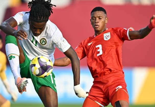 Panama v Republic of Ireland : Group J - FIFA U-17 World Cup Qatar 2025 Jaden Umeh (L) of Republic Of Ireland andJoseph Pacheco of Panama in action during the FIFA U-17 World Cup Qatar 2025 Group J match between Panama and Republic of Ireland in Doha, Qatar, on November 5, 2025. DOHA Qatar Copyright: xNOUSHADx