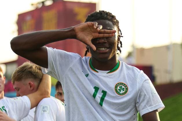 2025 FIFA Under 17 World Cup Group J, Aspire Zone Pitch 3, Doha, Qatar 5 11 2025 Panama vs Republic of Ireland Ireland s Jaden Umeh celebrates after he scores his sides first goal of the match Jaden Umeh celebrates after he scores his sides first goal of the match 5 11 2025  Copyright: x INPHOx IMG_5394b