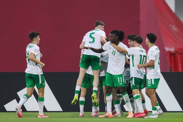 2025 FIFA Under 17 World Cup Group J, Aspire Zone Pitch 3, Doha, Qatar 5 11 2025 Panama vs Republic of Ireland Ireland s Michael Noonan celebrates with his team mates after scoring his sides 3rd goal of the match Michael Noonan celebrates with his team mates after scoring his sides 3rd goal of the match 5 11 2025  Copyright: x INPHOx IMG_9632