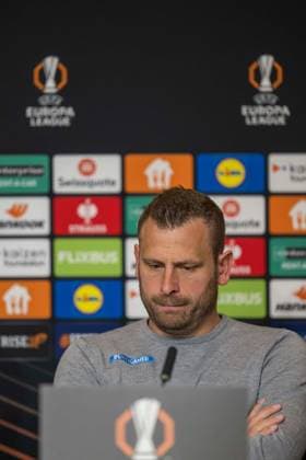 SOCCER - UEFA EL, Sturm vs Nottingham GRAZ,AUSTRIA,05.NOV.25 - SOCCER - UEFA Europa League, SK Sturm Graz vs Nottingham Forest, preview, press conference, PK, Pressekonferenz Sturm. Image shows head coach Juergen Saeumel (Sturm).  GEPAxpictures xAvnixRetkoceri