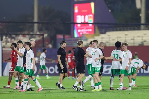 2025 FIFA Under 17 World Cup Group J, Aspire Zone Pitch 3, Doha, Qatar 5 11 2025 Panama vs Republic of Ireland Ireland s team celebrate after the match with backroom staff Ireland s team celebrate after the match with backroom staff 5 11 2025  Copyright: x INPHOx IMG_9708