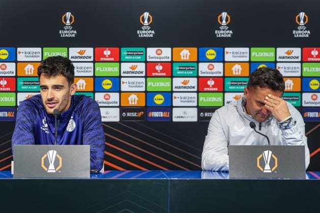 GNK Dinamo press conference, PK, Pressekonferenz GNK Dinamo head coach Mario Kovacevic and player Sandro Kulenovic during press conference before UEFA Europa League group phase football match with Celta Vigo in Zagreb, Croatia on 05. November 2025.  GoranxStanzl PIXSELL