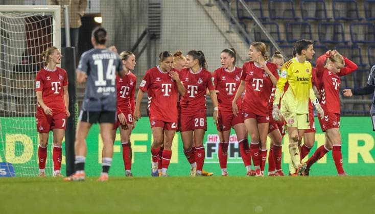 DEU, Frankfurt, Eintracht Frankfurt vs FC Köln, Google Pixel Frauen Bundesliga, DFB, Saison 2526, Stadion am Bretanobad, 9. Spieltag im Bild: Sandra Jessen (FC Köln 6) erzielt das Tor zum 1:0, Jubel und Freude beim Team DFB DFL REGULATIONS PROHIBIT ANY USE OF PHOTOGRAPHS AS IMAGE SEQUENCES AND OR QUASI-VIDEO, 05.11.2025 Copyright: HMBxMedia HendrikxHamelau