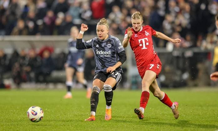 DEU, Frankfurt, Eintracht Frankfurt vs FC Köln, Google Pixel Frauen Bundesliga, DFB, Saison 2526, Stadion am Bretanobad, 9. Spieltag im Bild v.l.n.r: Pia-Sophie Wolter (Eintracht Frankfurt 17), Anna-Lena Stolze (FC Köln 7) DFB DFL REGULATIONS PROHIBIT ANY USE OF PHOTOGRAPHS AS IMAGE SEQUENCES AND OR QUASI-VIDEO, 05.11.2025 Copyright: HMBxMedia HendrikxHamelau