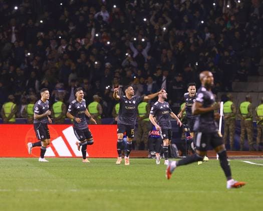 Qarabag v Chelsea - UEFA Champions League BAKU, AZERBAIJAN - NOVEMBER 05: Players of Qarabag celebrate after scoring a goal during the UEFA Champions League 2025 26 League Phase MD4 match between Qarabag and Chelsea at Tofiq Bahramov Stadium in Baku, Azerbaijan on November 05, 2025. Resul Rehimov Anadolu Baku Azerbaijan. Editorial use only. Please get in touch for any other usage.  Copyright: x2025xAnadoluxResulxRehimovx