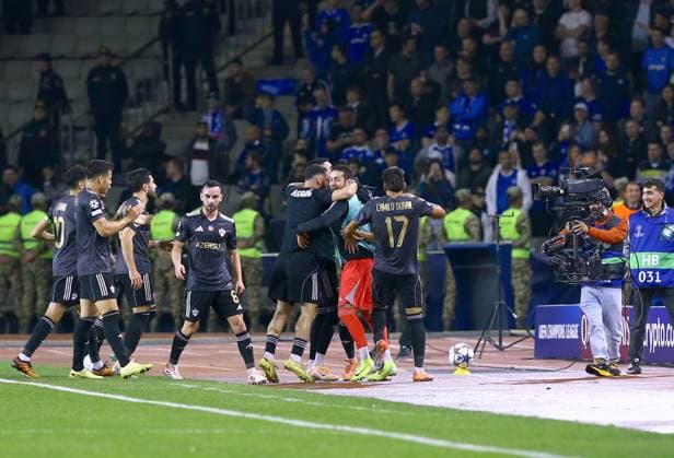 Qarabag v Chelsea - UEFA Champions League BAKU, AZERBAIJAN - NOVEMBER 05: Players of Qarabag celebrate after scoring a goal during the UEFA Champions League 2025 26 League Phase MD4 match between Qarabag and Chelsea at Tofiq Bahramov Stadium in Baku, Azerbaijan on November 05, 2025. Resul Rehimov Anadolu Baku Azerbaijan. Editorial use only. Please get in touch for any other usage.  Copyright: x2025xAnadoluxResulxRehimovx