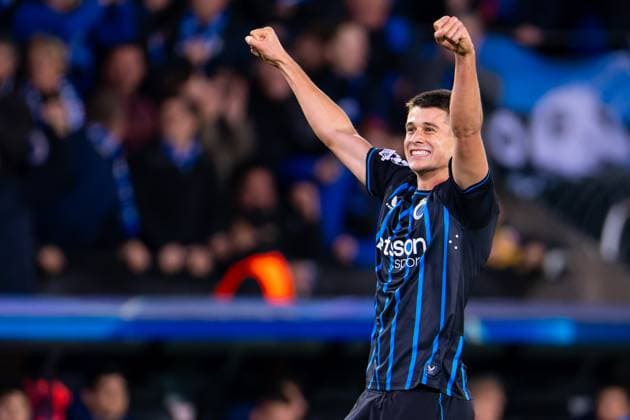 2025-11-05 Club Brugge KV v FC Barcelona, Barca - UEFA Champions League 2025 26 League Phase MD4 BRUGES, BELGIUM - NOVEMBER 5: Nicolo Tresoldi of Club Brugge celebrates after scoring the team s first goal during the UEFA Champions League 2025 26 League Phase MD4 match between Club Brugge KV and FC Barcelona at Jan Breydelstadion on November 5, 2025 in Bruges, Belgium. Bruges Jan Breydelstadion Belgium Content not available for redistribution in The Netherlands directly or indirectly through any third parties. Copyright: xJorisxVerwijstx