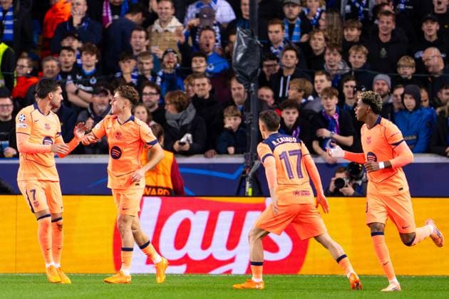 2025-11-05 Club Brugge KV v FC Barcelona, Barca - UEFA Champions League 2025 26 League Phase MD4 BRUGES, BELGIUM - NOVEMBER 5: Ferran Torres of FC Barcelona celebrates after scoring the team s first goal with Fermin Lopez of FC Barcelona during the UEFA Champions League 2025 26 League Phase MD4 match between Club Brugge KV and FC Barcelona at Jan Breydelstadion on November 5, 2025 in Bruges, Belgium. Bruges Jan Breydelstadion Belgium Content not available for redistribution in The Netherlands directly or indirectly through any third parties. Copyright: xJorisxVerwijstx