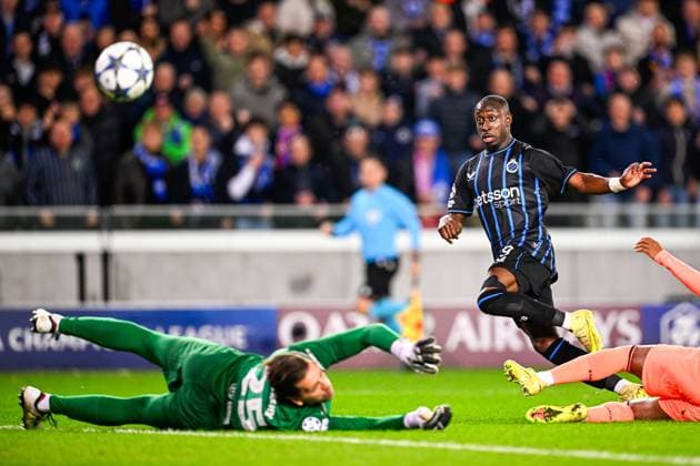Club Brugge v Barcelona - UEFA Champions League BRUGGE, BELGIUM - NOVEMBER 05 : Forbs Carlos forward of Club Brugge scoring a goal (2-1) during the UEFA Champions League 2025 26 League Phase MD4 match between Club Brugge and Barcelona on November 5, 2025 in Brugge, Belgium, 05 11 2025 Brugge Belgium  Copyright: xTomasxSiskx