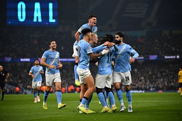 UEFA Champions League: Manchester City vs. Borussia Dortmund, 05.11.2025 MANCHESTER, GREAT BRITAIN - NOVEMBER 05: Erling Haaland of Manchester City celebrates scoring City’s second goal during the UEFA Champions League match between Manchester City vs. Borussia Dortmund at Etihad Stadium on matchday 4 of the UEFA Champions League Season 2025 26 on November 05, 2025 in Manchester, Great Britain. Copyright: xBEAUTIFULxSPORTS Mansoorx