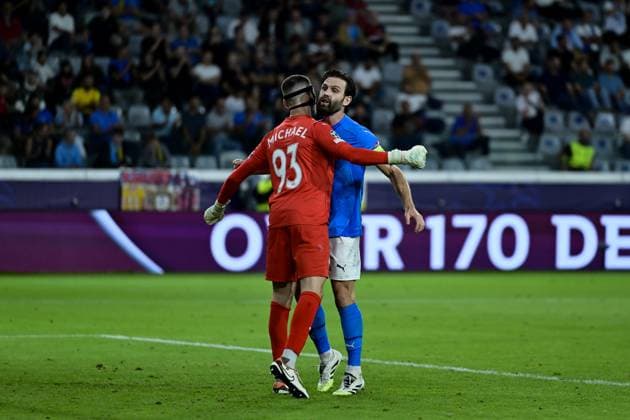November 5, 2025, Limassol, Limassol, Cyprus: NEOFYTOS MICHAEL (93) and DAVID GOLDAR (5) of Pafos reacts during the UEFA Champions League phase matchday 4 game beetwen Pafos FC and Villareal FC at Alphamega Stadium in Limassol,Cyprus on 05 of November r 2025 Limassol Cyprus - ZUMAk195 20251105_znp_k195_006 Copyright: xXenophonxKarakalosx