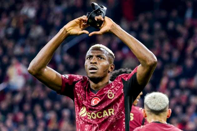 Victor Osimhen of Galatasaray celebrates after scoring his teams first goal AFC Ajax v Galatasaray A.S., UEFA Champions League 2025 26 League Phase MD4, AFC Ajax v Galatasaray A.S., Johan Cruijff ArenA, November 5, 2025, Amsterdam, Netherlands.