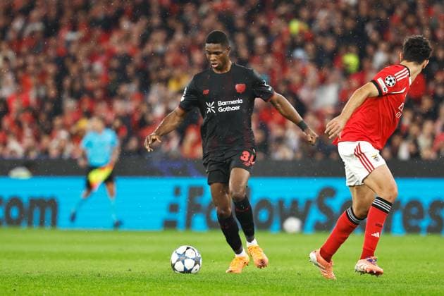 Christian Kofane (Leverkusen), NOVEMBER 5, 2025 - Football Soccer : UEFA Champions League League phase match day 4 between SL Benfica - Bayer 04 Leverkusen at the Estadio do SL Benfica in Lisbon, Portugal. Noxthirdxpartyxsales  aflo_309481828