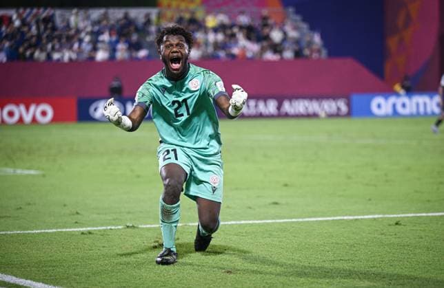 Fussball, Junioren U 17 WM 2025 in Doha Katar Vorrunde 06.11.2025 Gruppe B Japan - Neukaledonien JUBEL Neukaledonien; Torwart Nicolas Kutran nach dem sensationellen Unentschieden gegen Japan