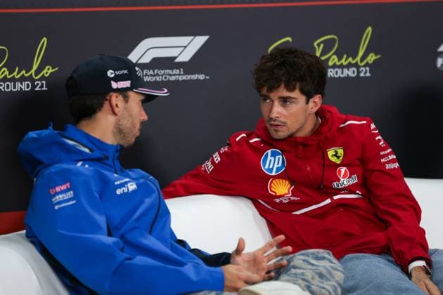 F1 - SAO PAULO GRAND PRIX 2025 press conference, PK, Pressekonferenz LECLERC Charles (mco), Scuderia Ferrari SF-25, GASLY Pierre (fra), Alpine F1 Team A525, portrait during the 2025 Formula 1 Grande Premio de Sao Paulo, 2025 Sao Paulo Grand Prix, 21th round of the 2025 FIA Formula One World Championship, WM, Weltmeisterschaft from November 7 to 9, 2025 on the Interlagos, in Sao Paulo, Brazil - Sao PauloBrazil Copyright: xANTONINxVINCENTx