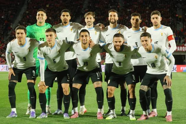 Futbol, Chile vs Uruguay. Eliminatorias al mundial de la Fifa 2026. El equipo de la seleccion uruguaya es fotografiado durante un partido clasificatorio al mundial de 2026 contra Chile disputado en el estadio Nacional de Santiago, Chile. 09 09 2025 Jonnathan Oyarzun Photosport Football, Chile vs Uruguay. 2026 FIFA World Cup, WM, Weltmeisterschaft, Fussball qualifiers. Uruguay team are pictured during a 2026 Fifa World Cup qualifier match against Chile at the National stadium in Santiago, Chile. 09 09 2025 Jonnathan Oyarzun Photosport Chile vs Uruguay, eliminatorias al mundial 2026 