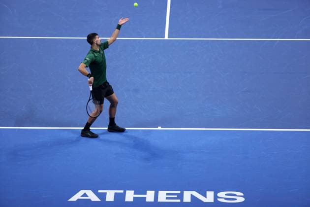 ATP, Tennis Herren 250 tournament in Athens ATHENS, GREECE - NOVEMBER 06: Novak Djokovic of Serbia in action against Nuno Borges of Portugal during the Hellenic Championship ATP 250, at OAKA Olympic Athletic Center, in Athens, Greece, on November 6, 2025 Costas Baltas Anadolu Athens Greece. Editorial use only. Please get in touch for any other usage.  Copyright: x2025xAnadoluxCostasxBaltasx
