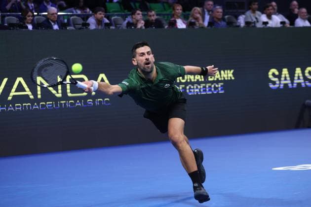 ATP, Tennis Herren 250 tournament in Athens ATHENS, GREECE - NOVEMBER 06: Novak Djokovic of Serbia in action against Nuno Borges of Portugal during the Hellenic Championship ATP 250, at OAKA Olympic Athletic Center, in Athens, Greece, on November 6, 2025 Costas Baltas Anadolu Athens Greece. Editorial use only. Please get in touch for any other usage.  Copyright: x2025xAnadoluxCostasxBaltasx