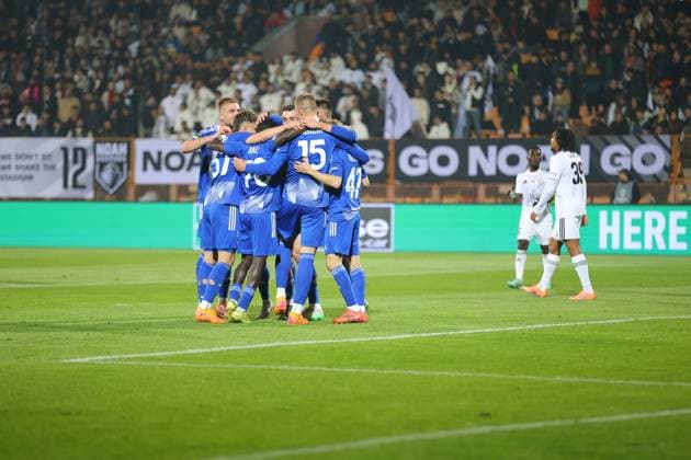 6 November 2025 UEFA Conference League, Round 3 FC Noah vs SK Sigma Olomouc Republican Stadium after Vazgen Sargsyan, Yerevan, Armenia 6 November 2025 UEFA Conference League, Round 3 FC Noah vs SK Sigma Olomouc Republican Stadium after Vazgen Sargsyan, Yerevan, Armenia. Sigma players celebrate goal against Noah.