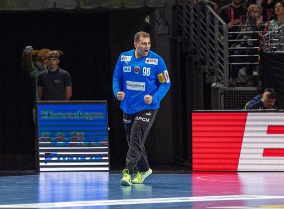 Handball, Herren, Saison 2025 2026, DHB-Pokal (Achtelfinale), Füchse Berlin - ThSV Eisenach, Torhüter Dejan Milosavljev (Füchse Berlin), 06.11.2025, Copyright: xSebastianxRäppold MatthiasxKochx