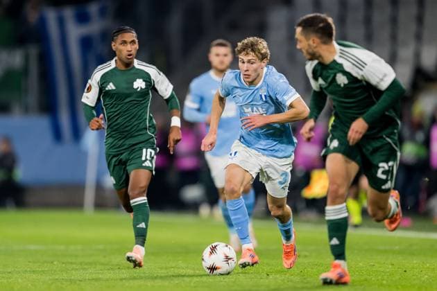 251106 Hugo Bolin of Malmö FF during the UEFA Europa League football match between Malmö FF and Panathinaikos on November 6, 2025 in Malmö. Photo: Petter Arvidson BILDBYRAN kod PA PA1108 fotboll,football,soccer,fotball,uefa europa league,europa league Copyright: PETTERxARVIDSON BB251106PA128