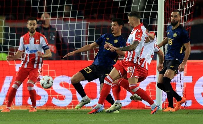 06.11.2025 Belgrade(Serbia) FK Crvena Zvezda(FC Red Star)- LOSC Lille Europa League men s football Aissa Mandi(C),Nabil Bentaleb(R) LOSC Lille :