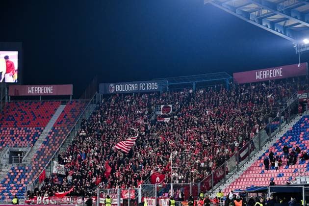 251106 Fans of Brann ahead of the Europa League football match between Bologna and Brann on November 6, 2025 in Bologna. Photo: Image Photo BILDBYRAN kod XY XY0083 fotboll football soccer fotball uefa europa league europa league bologna brann bbeng publik Copyright: ImagexPhoto BB251106ZV003