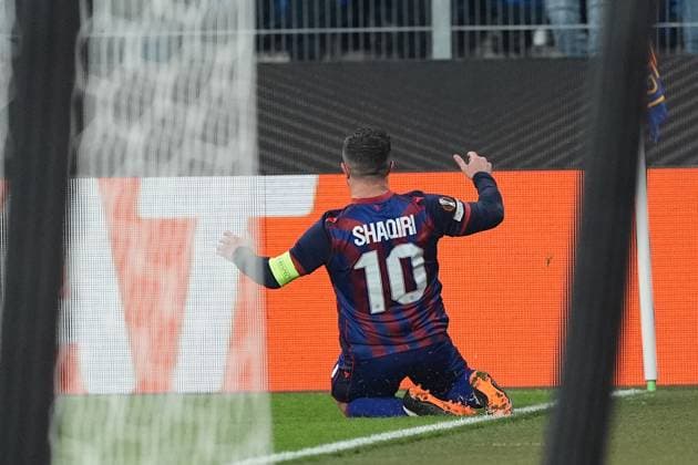 Schweiz: UEFA Europa League 2025 26, FC Basel 1893 vs FCSB Bukarest - St. Jakob-Park, Basel: Xherdan Shaqiri (10 Basel) jubelt nach seinem tor Basel St. Jakob-Park Basel Schweiz Copyright: xKjetilxWaberx