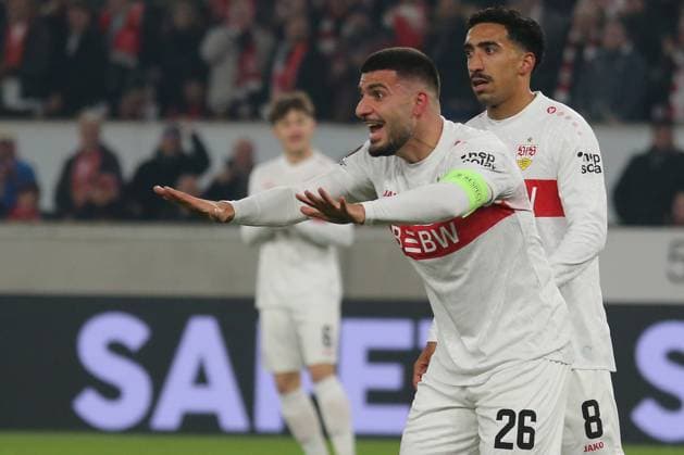 06.11.2025, xmohx, Fussball UEFA Europa League, VfB Stuttgart - Feyernoord Rotterdam v.l. Deniz Undav (VfB Stuttgart) Tiago Tomas (VfB Stuttgart) (DFL DFB REGULATIONS PROHIBIT ANY USE OF PHOTOGRAPHS as IMAGE SEQUENCES and or QUASI-VIDEO) Stuttgart