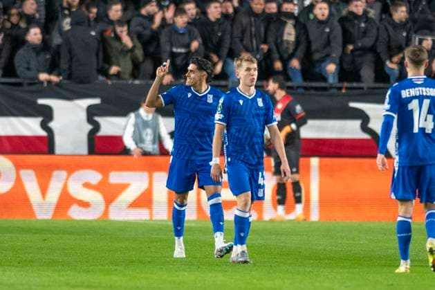 November 6, 2025, Madrid, Madrid, Spain: LUIS PALMA of Lech Poznan celebrates a goal during the UEFA Conference League match between RAYO VALLECANO Vs. LECH POZNAN held on November 6 at the Estadio de Vallecas in Madrid, Spain. Madrid Spain - ZUMAc312 20251106_zsp_c312_002 Copyright: xOscarxManuelxSanchezx