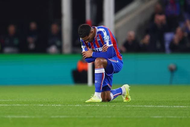 London, England, 6th November 2025. Maxence Lacroix of Crystal Palace celebrates after scoring the opening goal during the Crystal Palace vs AZ Alkmaar UEFA Conference League match at Selhurst Park, London. Picture credit should read: Paul Terry Sportimage EDITORIAL USE ONLY. No use with unauthorised audio, video, data, fixture lists, club league logos or live services. Online in-match use limited to 120 images, no video emulation. No use in betting, games or single club league player publications. SPI_010_PT_Crystal_Palace_AZ_Alkmaar SPI-4270-0010