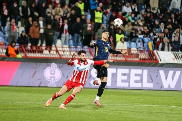 Crvena Zvezda v Lille - UEFA Europa League BELGRADE, SERBIA - NOVEMBER 06: Players in action during the UEFA Europa League football match between Crvena Zvezda and Lille at Rajko Mitic Stadium on November 6, 2025 in Belgrade, Serbia. Filip Stevanovic Anadolu Belgrade Serbia. Editorial use only. Please get in touch for any other usage.  Copyright: x2025xAnadoluxFilipxStevanovicx