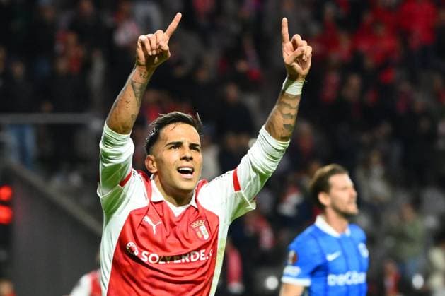 SC Braga v KRC Genk - UEFA Europa League BRAGA, PORTUGAL - NOVEMBER 06 : Rodrigo Zalazar midfielder of SC Braga celebrating scoring a goal during the UEFA Europa League 2025 26 League Phase MD4 match between SC Braga and KRC Genk on November 6, 2025 in Braga, Portugal, 06 11 2025 Braga Portugal  Copyright: xVincentxKalutx
