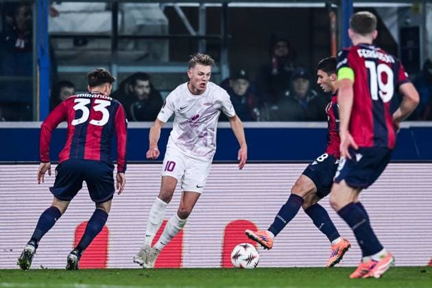 251106 Emil Kornvig of Brann during the Europa League football match between Bologna and Brann on November 6, 2025 in Bologna. Photo: Image Photo BILDBYRAN kod XY XY0083 fotboll football soccer fotball uefa europa league europa league bologna brann bbeng Copyright: ImagexPhoto BB251106ZZ009