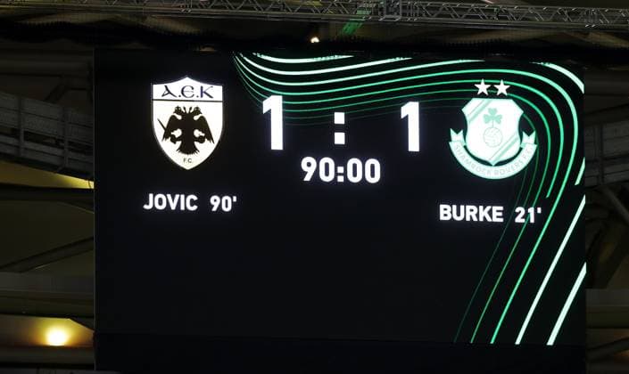 UEFA Europa Conference League Group Phase, OPAP Arena, Athens, Greece 6 11 2025 AEK Athens vs Shamrock Rovers A view of the final score A view of the final score 6 11 2025  Copyright: x INPHOx NVIX4874