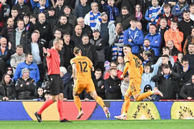 Rangers v A.S. Roma UEFA Europa League Matias Soule of A.S. Roma scores their sides first goal of the match and celebrates his sides goal during the UEFA Europa League match at Ibrox Stadium, Glasgow UK Newspapers OUT Copyright: xJamiexJohnstonx FIL-22472-0061