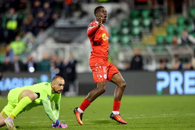 UEFA Europa Conference League Group Phase, Tallaght Stadium, Dublin 6 11 2025 Shelbourne vs Drita Shelbourne™s Mipo Odubeko reacts to a missed chance Mipo Odubeko reacts to a missed chance 6 11 2025  Copyright: x INPHO RyanxByrnex RB1_2871