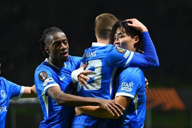 SC Braga v KRC Genk - UEFA Europa League BRAGA, PORTUGAL - NOVEMBER 06 : Oh Hyeon-Gyu forward of KRC Genk celebrating scoring a goal (1-3) during the UEFA Europa League 2025 26 League Phase MD4 match between SC Braga and KRC Genk on November 6, 2025 in Braga, Portugal, 06 11 2025 Braga Portugal  Copyright: xVincentxKalutx