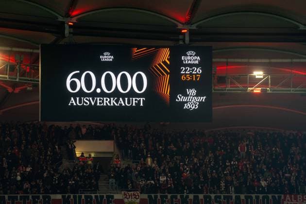 Die MHP Arena ist heute wieder, mit 60.000 Zuschauer Ausverkauft. xettx, Deutschland, Stuttgart, 06.11.2025, Fussball, UEFA Europa League: VfB Stuttgart vs Feyenoord Rotterdam, Saison 2025 2026, Match Day 4, MHP Arena